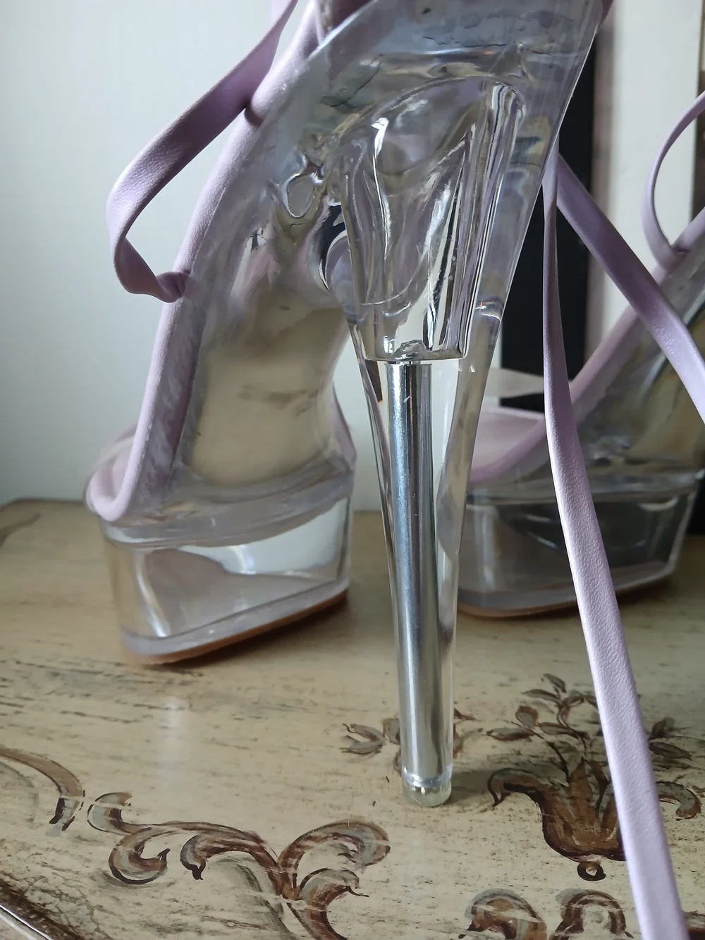 Chase + Chloe Lilac Lace-Up Platform Heels with Clear Platform